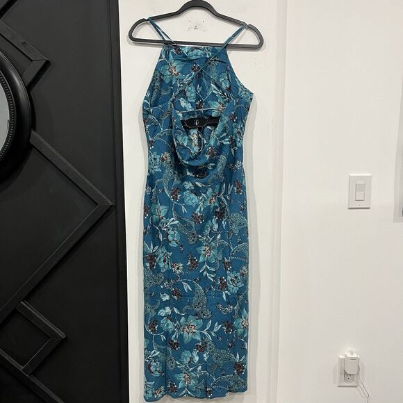 NWT Band Of The Free Audette Teal Floral Midi Dress Size Large Boho - Picture 5 of 7